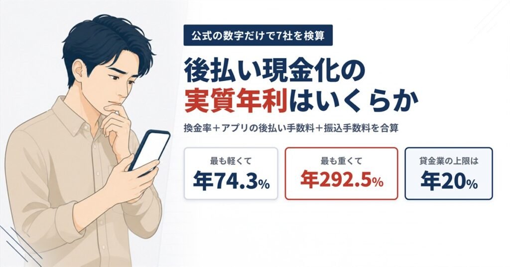 後払い現金化の実質年利を換金率と手数料から検算した図